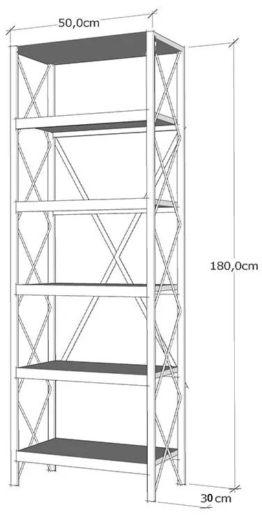 Βιβλιοθήκη-στήλη PWF-0321 πεύκο - μαύρος μεταλλικός σκελετός 50x30x180εκ 50x30x180 εκ.
