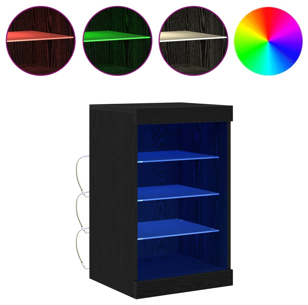 vidaXL Μπουφές με LED Φώτα Μαύρο Δρυς 41x37x67 εκ.