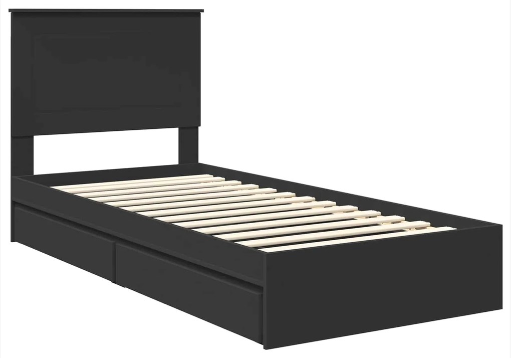 vidaXL Κρεβάτι Αποθήκης Μαύρο 90 x 190 cm Επεξεργασμένο ξύλο