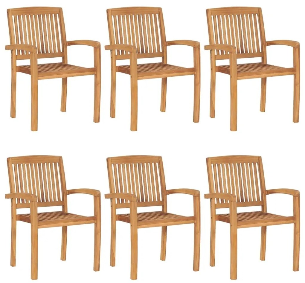 Καρέκλες Κήπου Στοιβαζόμενες 6 τεμ. Μασίφ Ξύλο Teak &amp; Μαξιλάρια - Γκρι