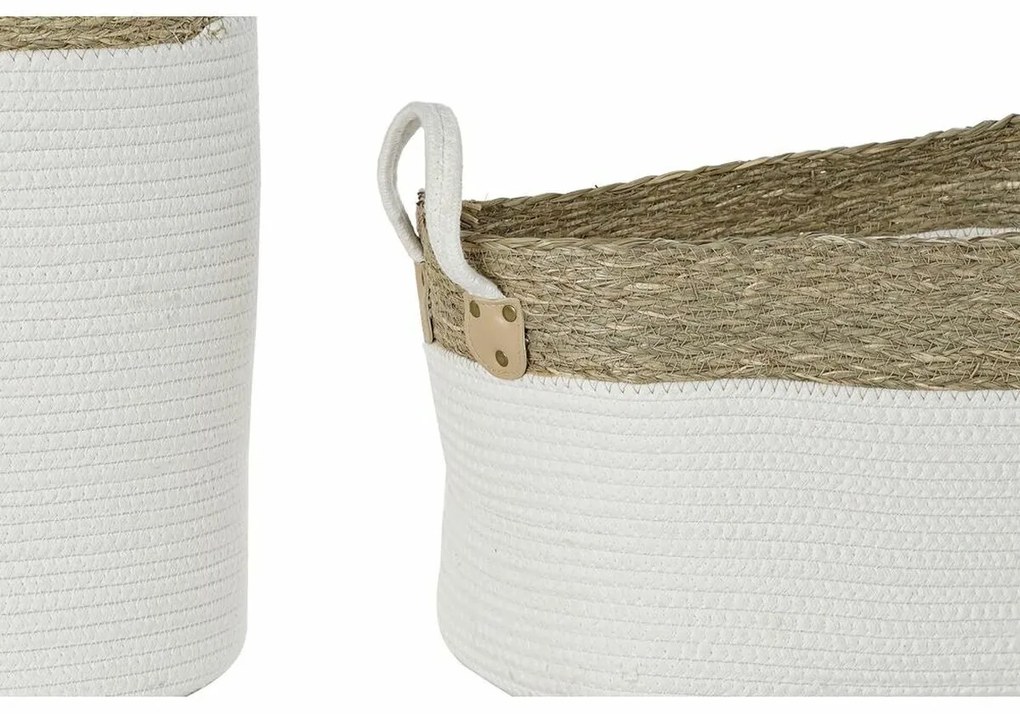 Σετ Καλαθιών DKD Home Decor Λευκό Καφέ Φυσική ίνα 41 x 41 x 52,5 cm