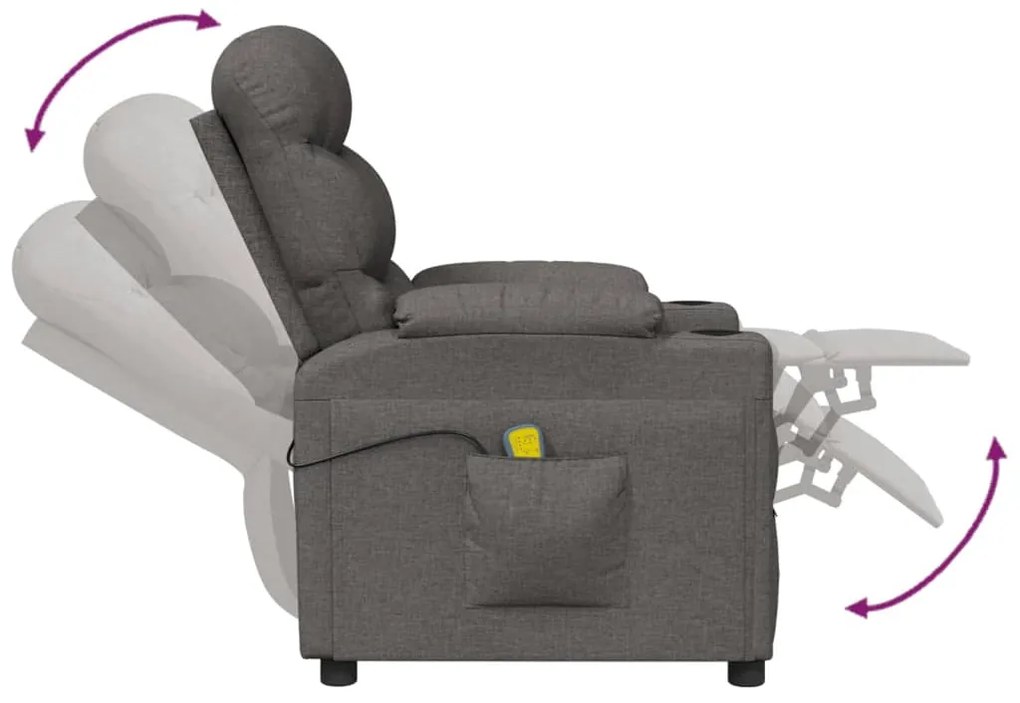 vidaXL Πολυθρόνα Μασάζ Σκούρο Γκρι Υφασμάτινη