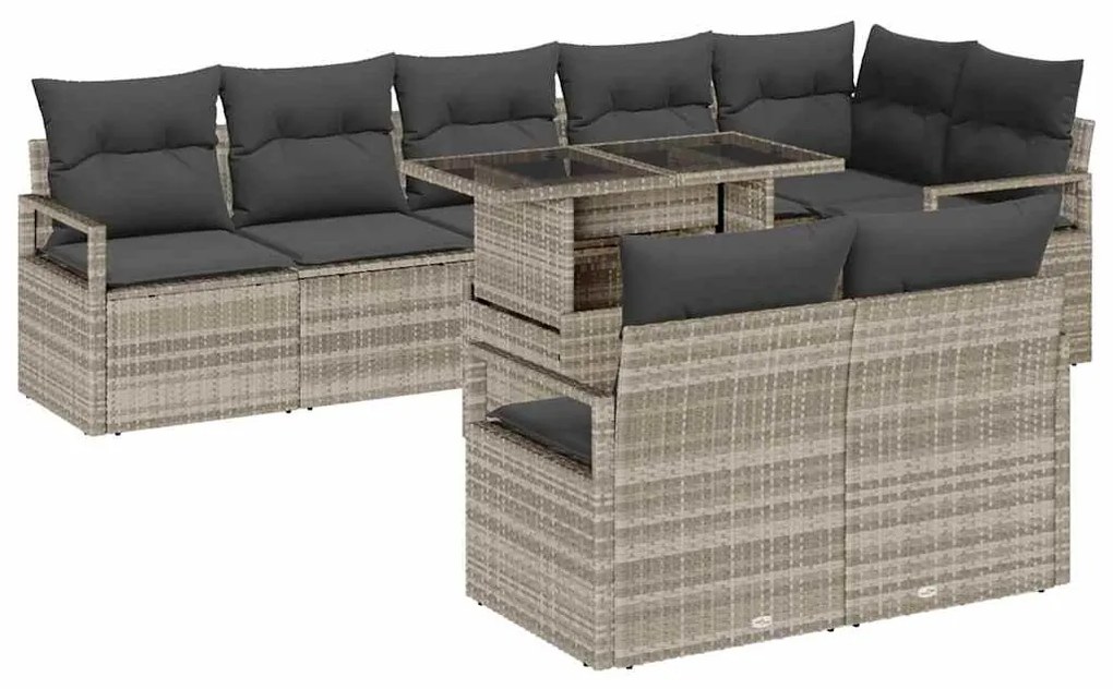 vidaXL Σετ Καναπέ Κήπου με μαξιλάρι 9 pcs Ανοιχτό γκρι συνθετικό ρατάν