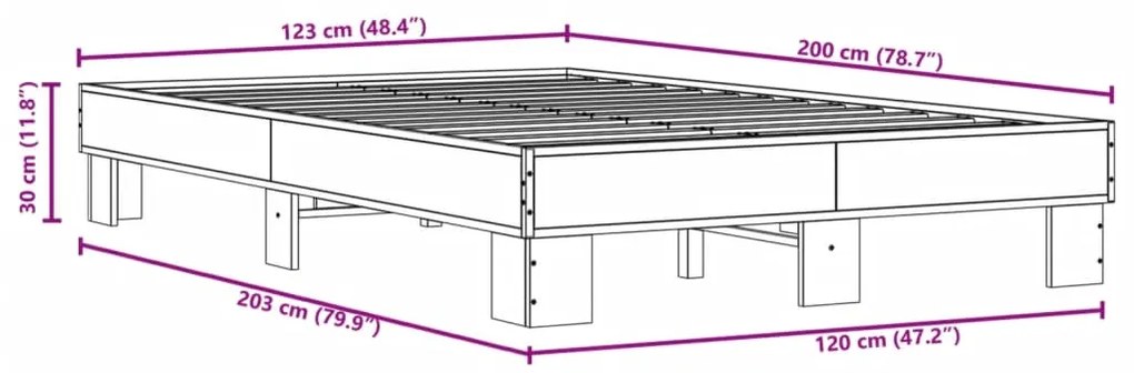 vidaXL Πλαίσιο Κρεβατιού Καφέ Δρυς 120x200 εκ. Επεξ. Ξύλο & Μέταλλο