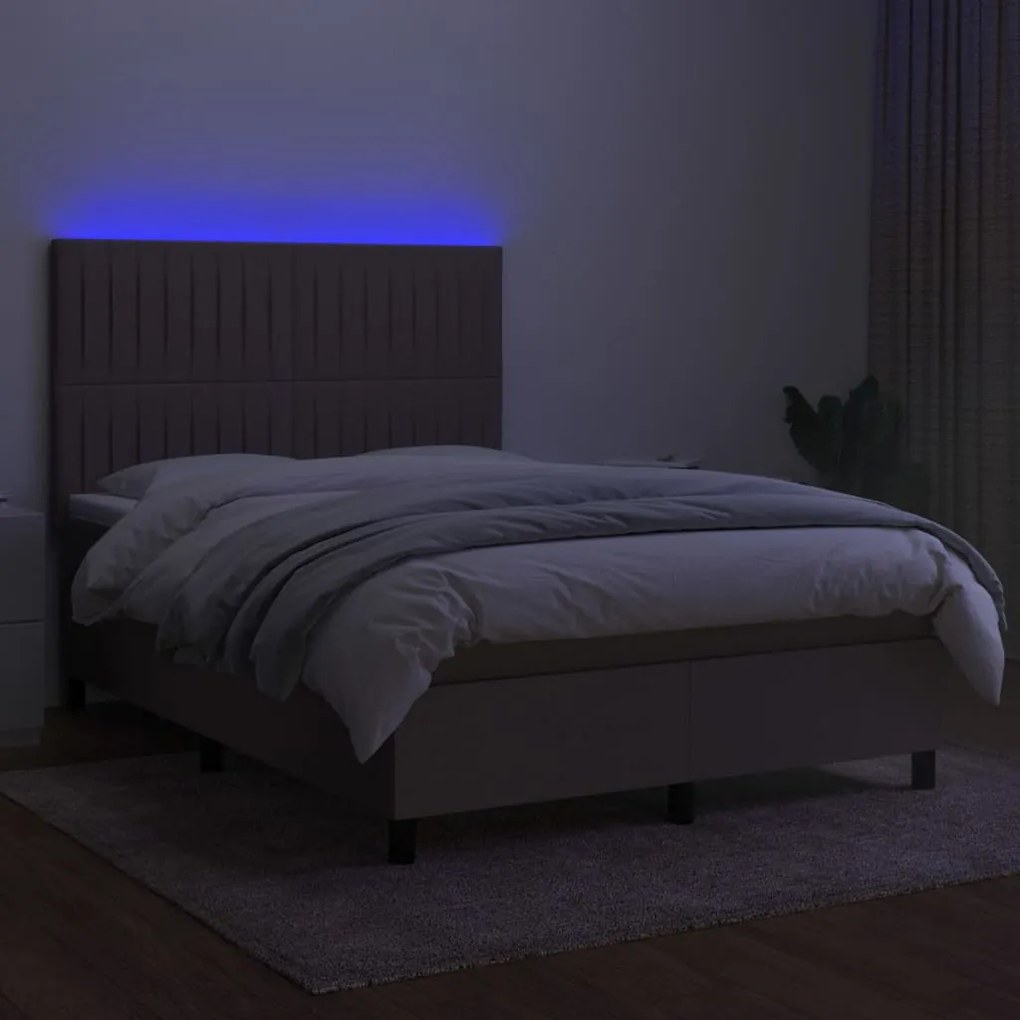 vidaXL Κρεβάτι Boxspring με Στρώμα &amp; LED Taupe 140x190 εκ. Υφασμάτινο