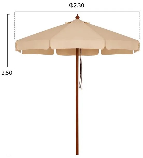 ΟΜΠΡΕΛΑ ΕΠΑΓΓΕΛΜΑΤΙΚΗ WALLER Φ2.30X2,50Y ΜΕ ΞΥΛΙΝΟ ΣΚΕΛΕΤΟ HM6021 ΜΠΕΖ