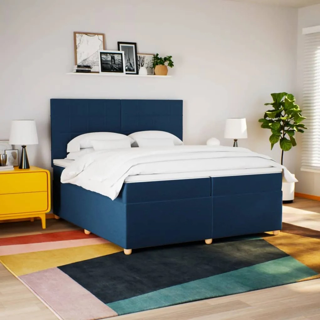 vidaXL Κρεβάτι Boxspring με Στρώμα Μπλε 200x200 εκ. Υφασμάτινο