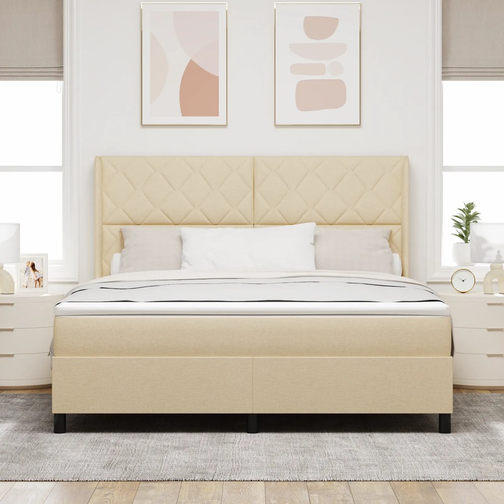 vidaXL Κρεβάτι Box Spring με Στρώμα & LED Κρεμ 180x200 εκ. Υφάσματος