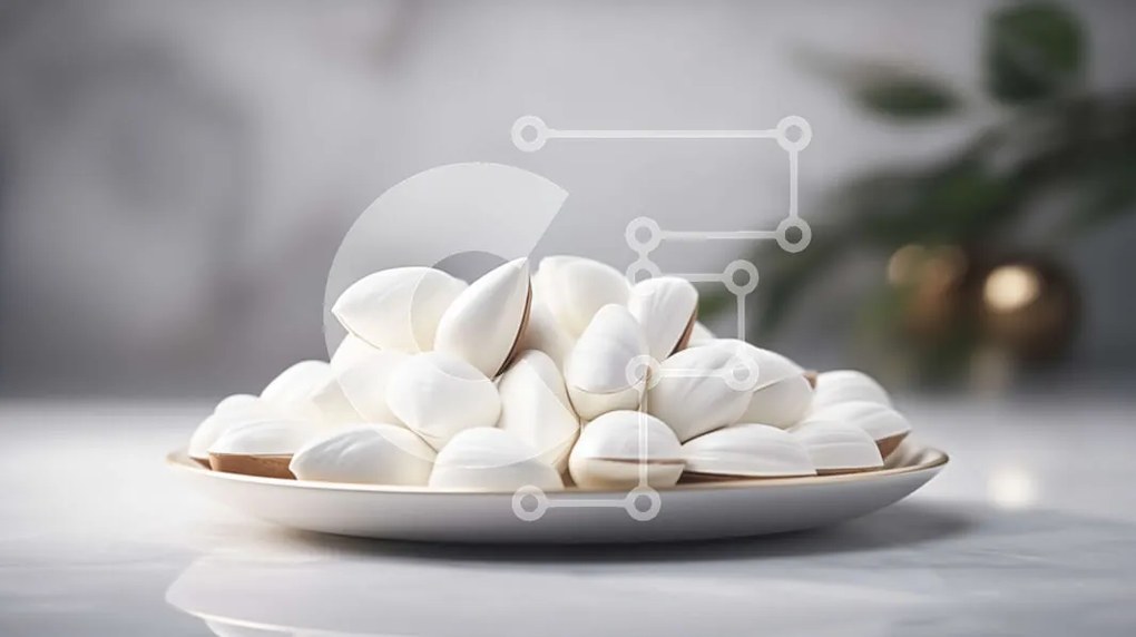 Intra Συλλεκτικό Ξύλινο Παζλ Plywood  4mm - Λευκά Marshmallows σε ένα μπολ σε μαρμάρινο τραπέζι Σε Ξύλινο Κουτί - Διαστάσεις: 10x10 cm – 25 κομμάτια