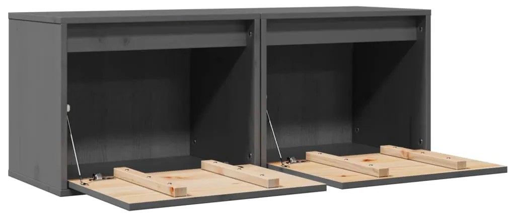 vidaXL Ντουλάπια Τοίχου 2 τεμ. Γκρι 45x30x35 εκ από Μασίφ Ξύλο Πεύκου