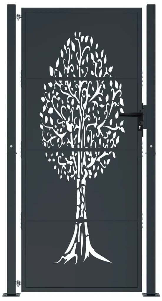 vidaXL Πόρτα Κήπου Ανθρακί 100x200 εκ. Σχέδιο Δέντρου από Ατσάλι