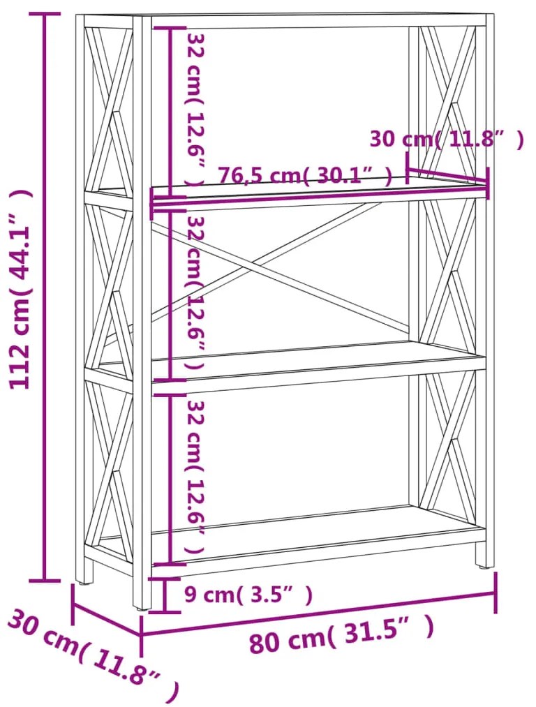 vidaXL Ραφιέρα 4 Επιπέδων 80 x 30 x 112 εκ. από Μασίφ Ξύλο Δρυός