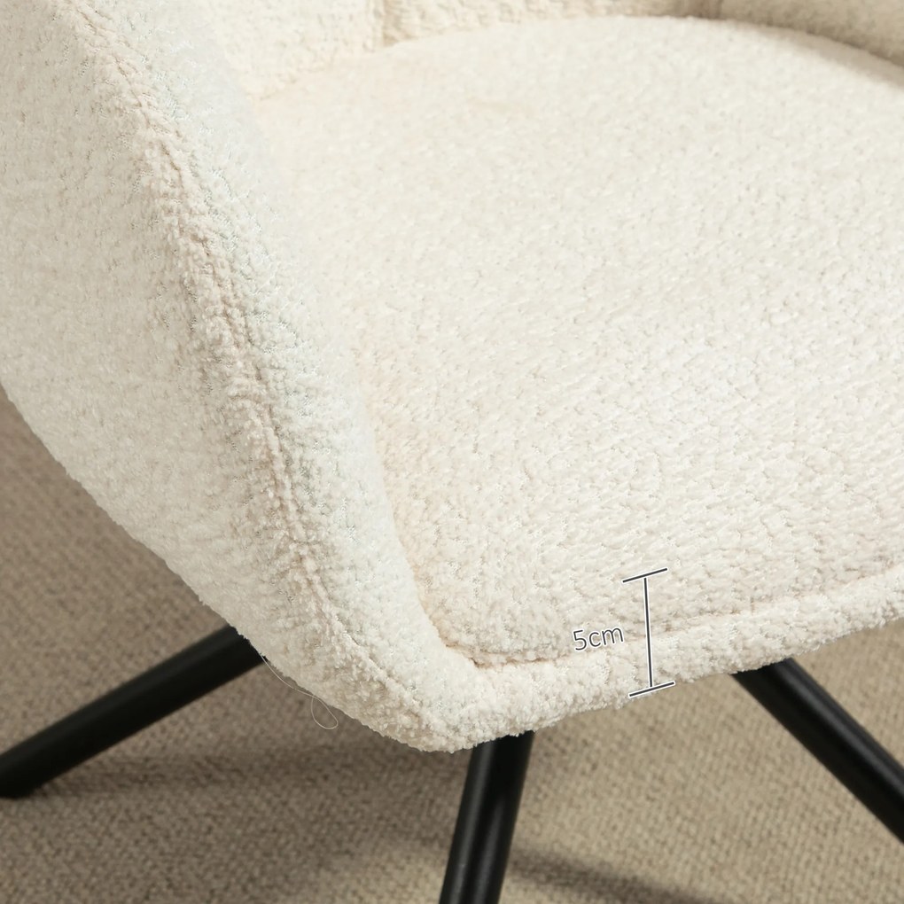 HOMCOM Πολυθρόνα, Ταπετσαρισμένη πολυθρόνα με άνετο κάθισμα, περιστρεφόμενη, ζεστή επένδυση, έως 120 kg, Κρεμ λευκό