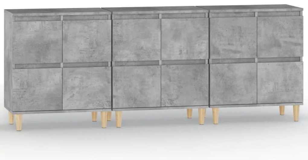 vidaXL Ντουλάπια 3 τεμ. Γκρι Σκυροδέματος 60x35x70 εκ. Επεξεργ. Ξύλο