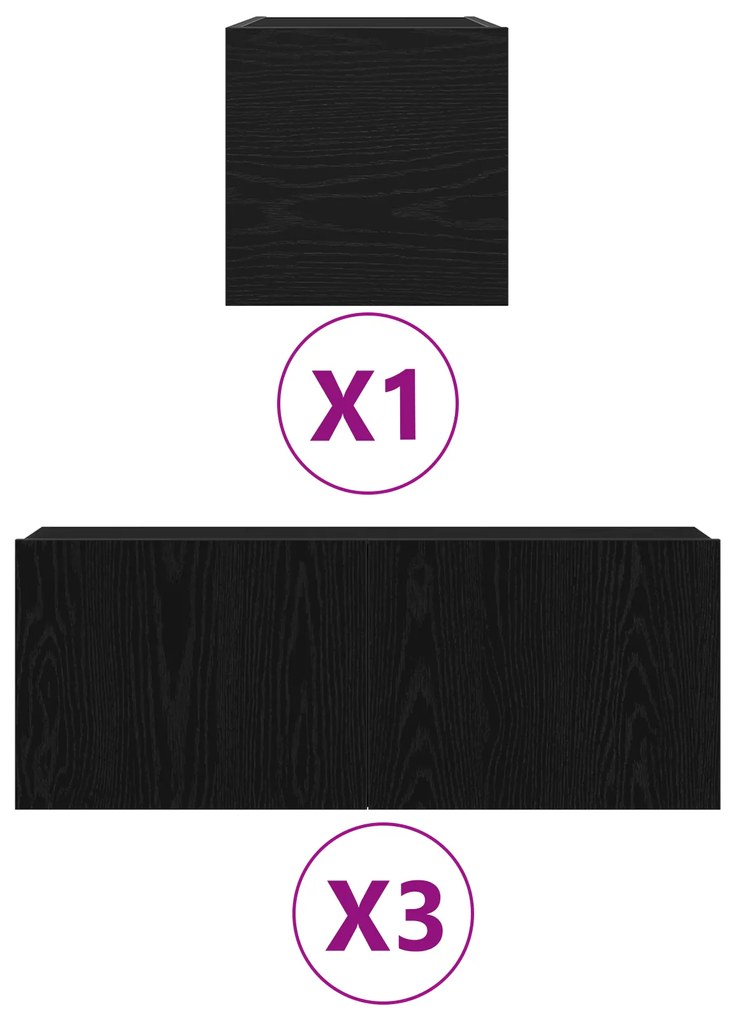vidaXL 4τεμαχ set έπιπλο τηλεόρασης Μαύρο Δρυς Επεξεργασμένου Ξύλου