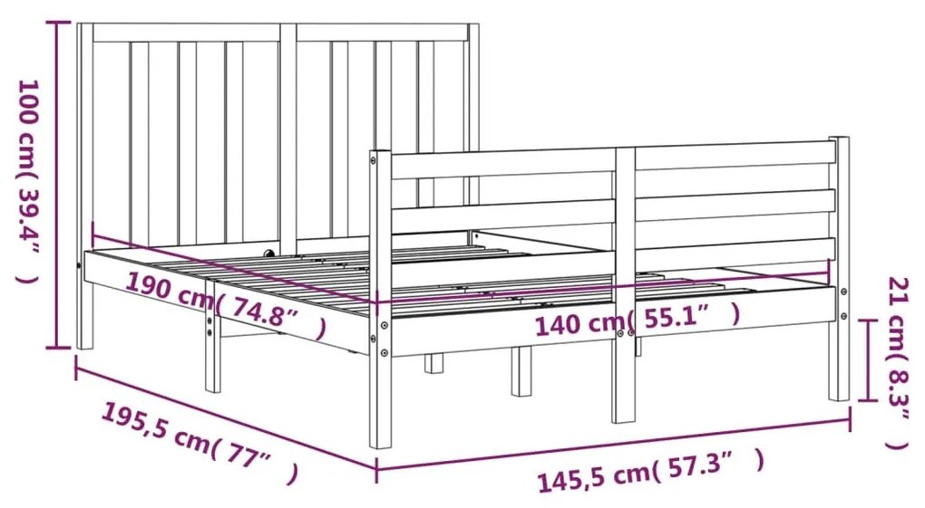 Σκελετός Κρεβατιού Χωρίς Στρώμα 140x190 εκ Μασίφ Ξύλο Πεύκου - Καφέ