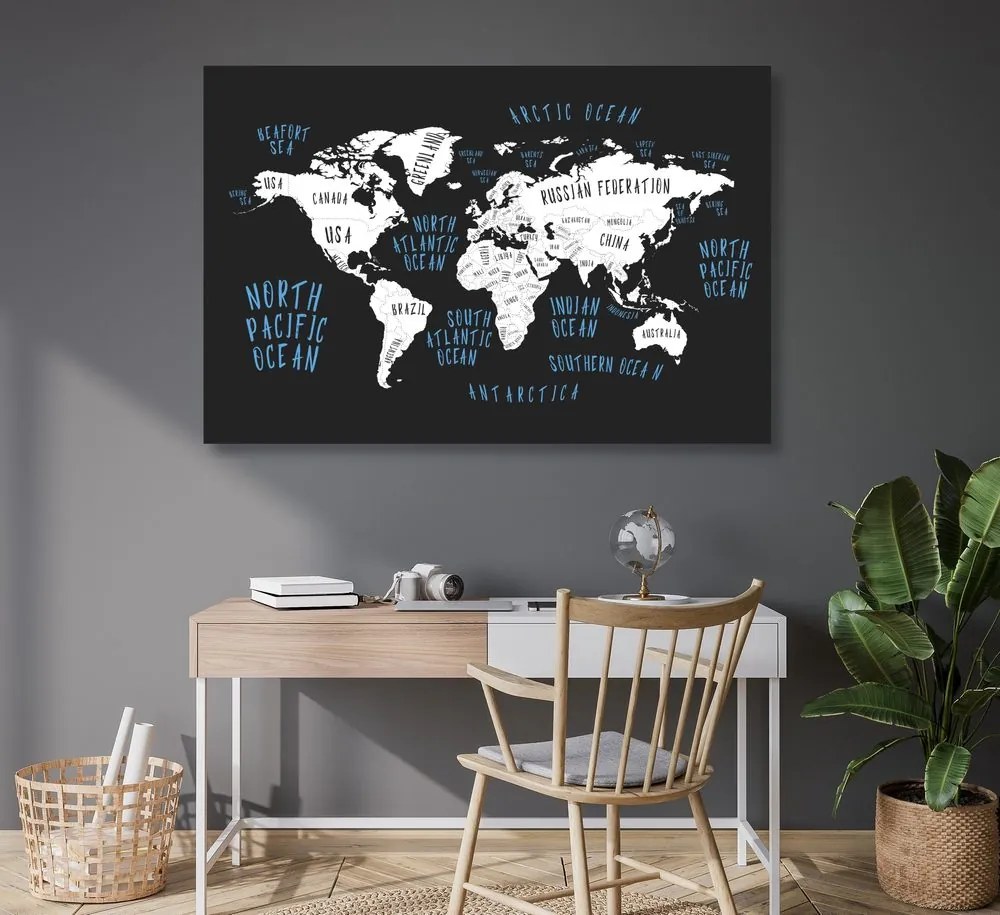 Εικόνα στον παγκόσμιο χάρτη φελλού σε μοντέρνο σχέδιο - 90x60  color mix