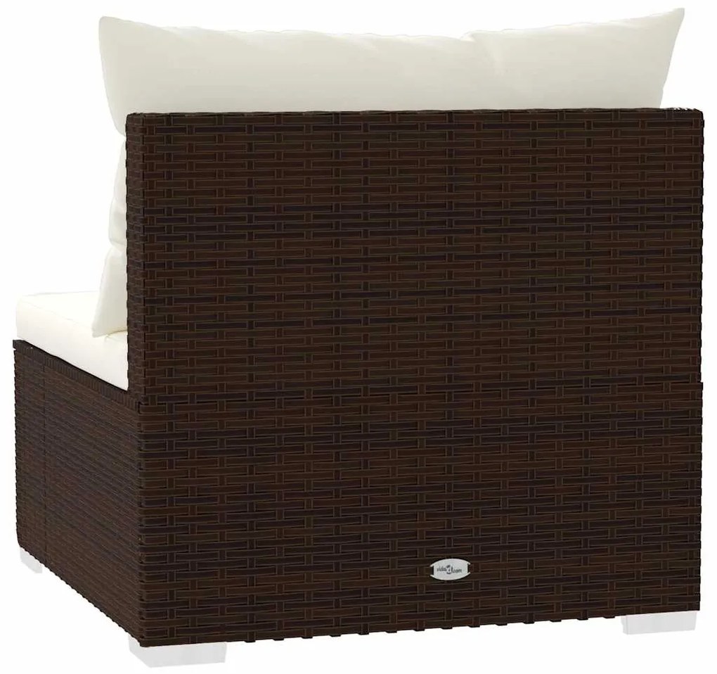 vidaXL Μεσαίος Καναπές Καφέ από Συνθετικό Ρατάν με Μαξιλάρια