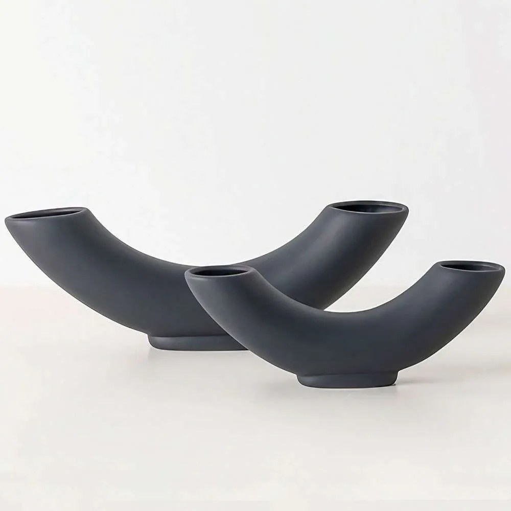 Βάζα (Σετ 2Τμχ) 963DNL1282 27x4x8/36x5x10cm Anthracite Aberto Design Κεραμικό