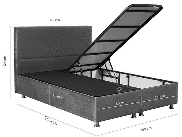 Κρεβάτι Rizko pakoworld διπλό με αποθηκευτικό χώρο γκρι 160x200εκ