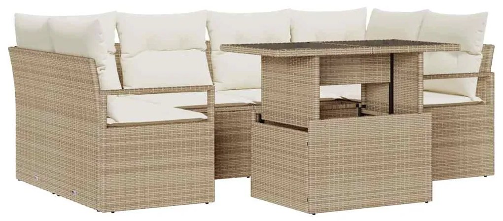 vidaXL Σετ Καναπέ Κήπου με αποθήκευση 7 pcs Μπεζ Πολυ ράταν