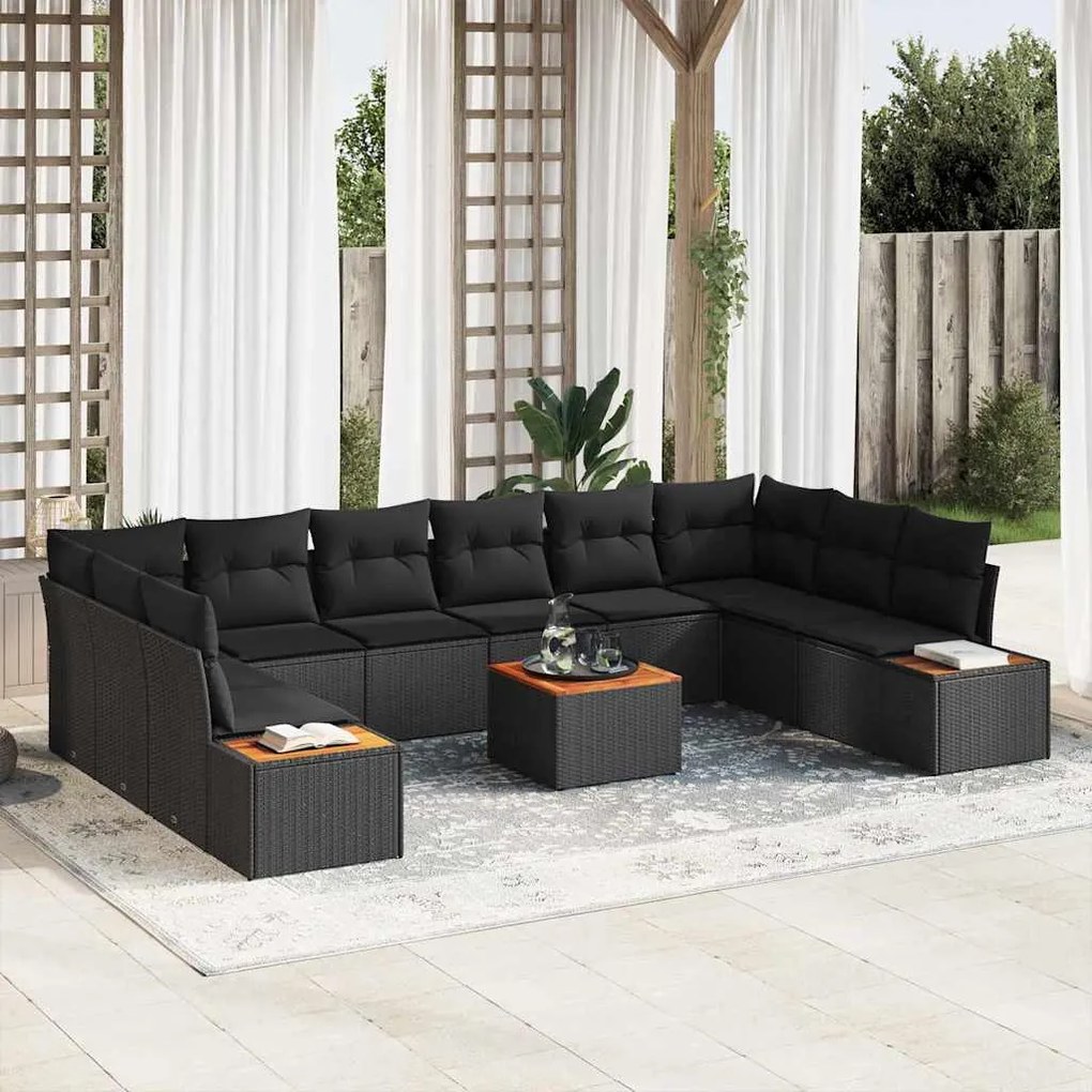 vidaXL Σετ Καναπέ Κήπου με μαξιλάρι 11 pcs Μαύρο Πολυ ράταν