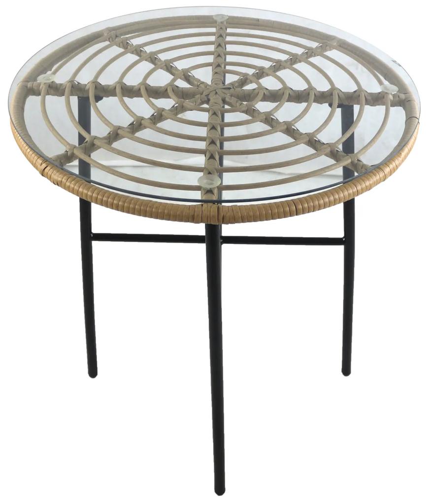 Τραπέζι Κήπου APPIUS Φυσικό/Μαύρο Μέταλλο/Rattan/Γυαλί 70x70x74cm - Πολυπροπυλένιο - 14510041