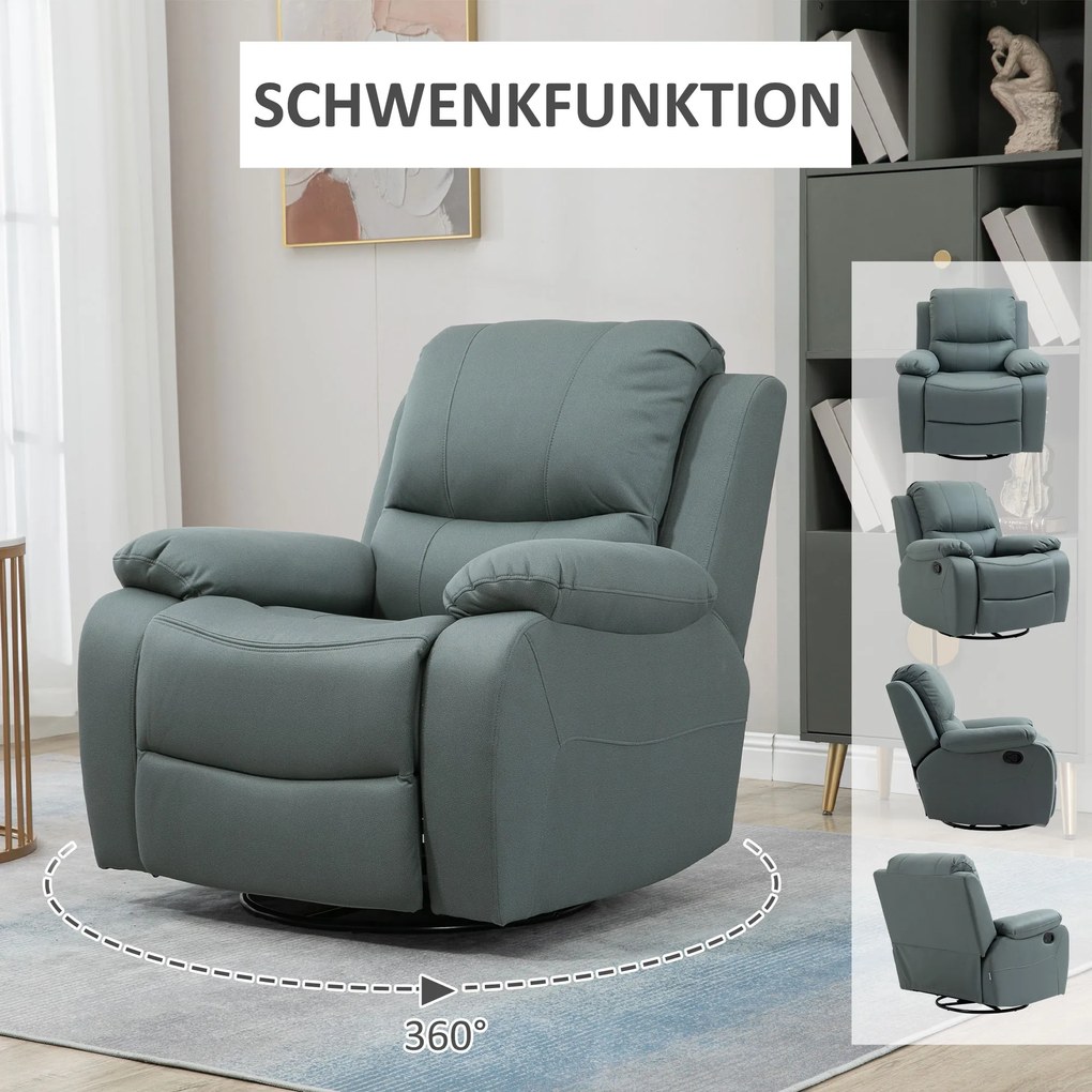 HOMCOM Πολυθρόνα χαλάρωσης με ρύθμιση ανάκλισης έως 135° περιστρεφόμενη 360 μοίρες 93 cm x 100 cm x 98 cm ατσάλινο πλαίσιο πράσινο