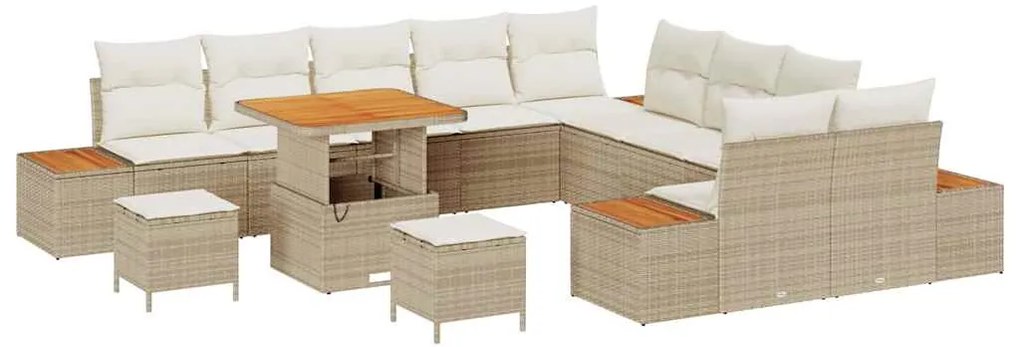 vidaXL Σετ Καναπέ Κήπου με μαξιλάρι 13 pcs Μπεζ Πολυ ράταν