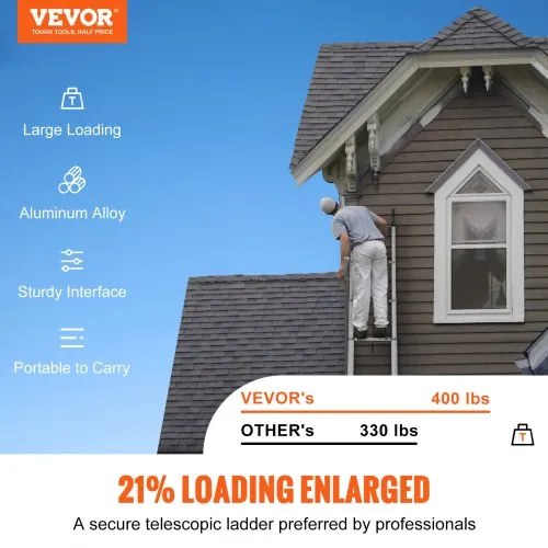 VEVOR Telescoping Ladder Aluminum Extension Step 18.5 ft Multi-purpose Portable