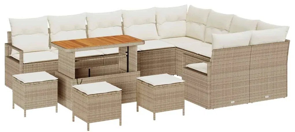 vidaXL Σετ Καναπέ Κήπου με μαξιλάρι 13 pcs Μπεζ Πολυ ράταν