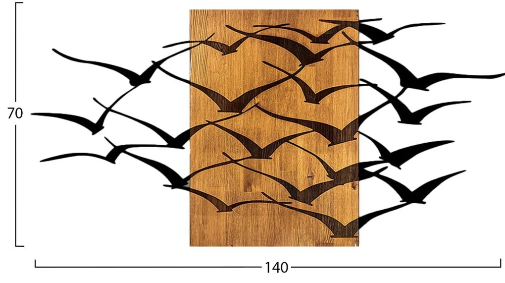 Διακοσμητικό Τοίχου C4749 Πουλιά Φύλλα Μετάλλου Μαύρα - Ξύλο 140x3(βάθος)x70Υεκ. 140x3x70 εκ.