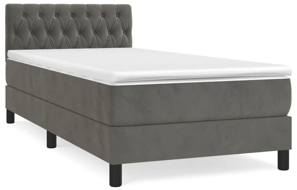 vidaXL Κρεβάτι Boxspring με Στρώμα Σκούρο Γκρι 90x190 εκ. Βελούδινο