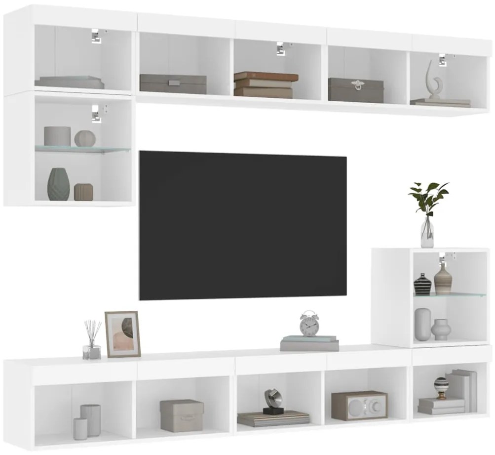 vidaXL Έπιπλα Τοίχου Τηλεόρασης 8 τεμ LED Λευκά από Επεξεργασμένο Ξύλο