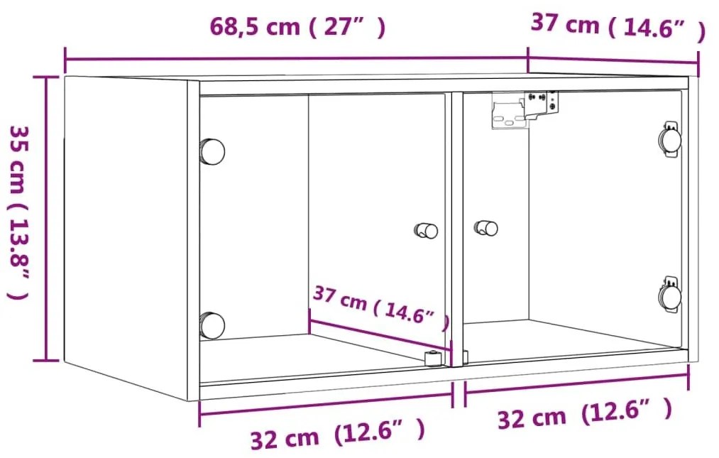 Ντουλάπι Τοίχου Γκρι Sonoma 68,5x37x35 εκ. με Γυάλινες Πόρτες - Γκρι