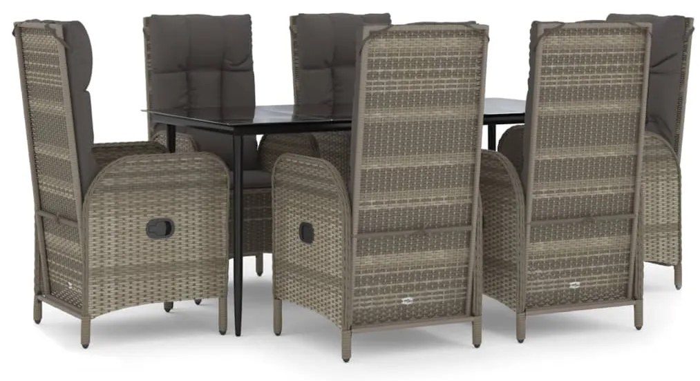 vidaXL Τραπεζαρία Κήπου με Μαξιλάρια Σετ 7 τεμ Μαύρο&amp;Γκρι Συνθ. Ρατάν