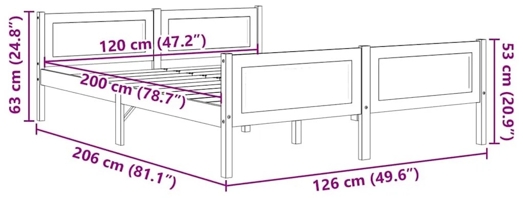 vidaXL Πλαίσιο Κρεβατιού Γκρι 120 x 200 εκ. από Μασίφ Ξύλο Πεύκου