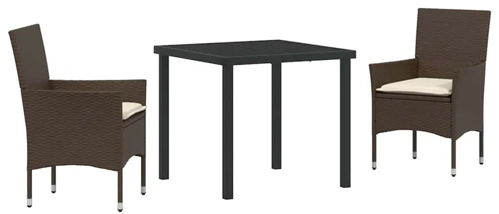 vidaXL Σέτ φαγητού για κήπο με μαξιλάρι 3 pcs Καφέ Πολυ ράταν