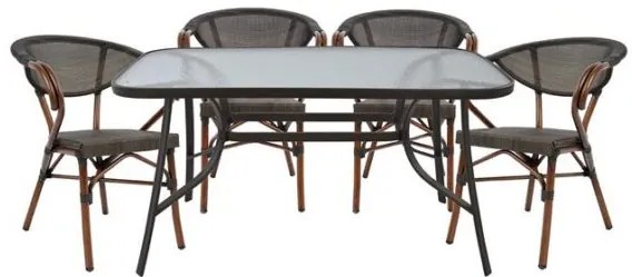 ΣΕΤ ΤΡΑΠΕΖΑΡΙΑ 5ΤΜΧ 140X80 &amp; 4 ΠΟΛΥΘΡΟΝΕΣ BAMBOO LOOK ΚΑΦΕ