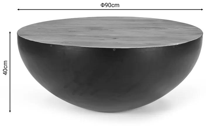 Τραπέζι σαλονιού Coffelty Inart μαύρο μέταλλο-μασίφ ξύλο ακακίας Φ90x40εκ