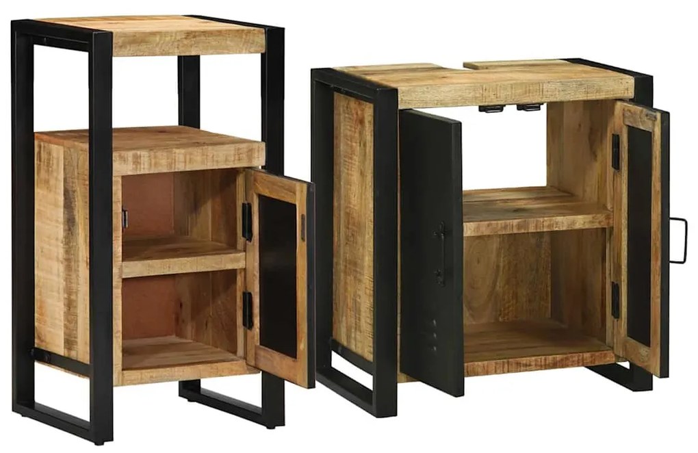 vidaXL Σετ Επίπλων Μπάνιου 2 pcs Καφέ και Μαύρο Στερεό ξύλο μάνγκο