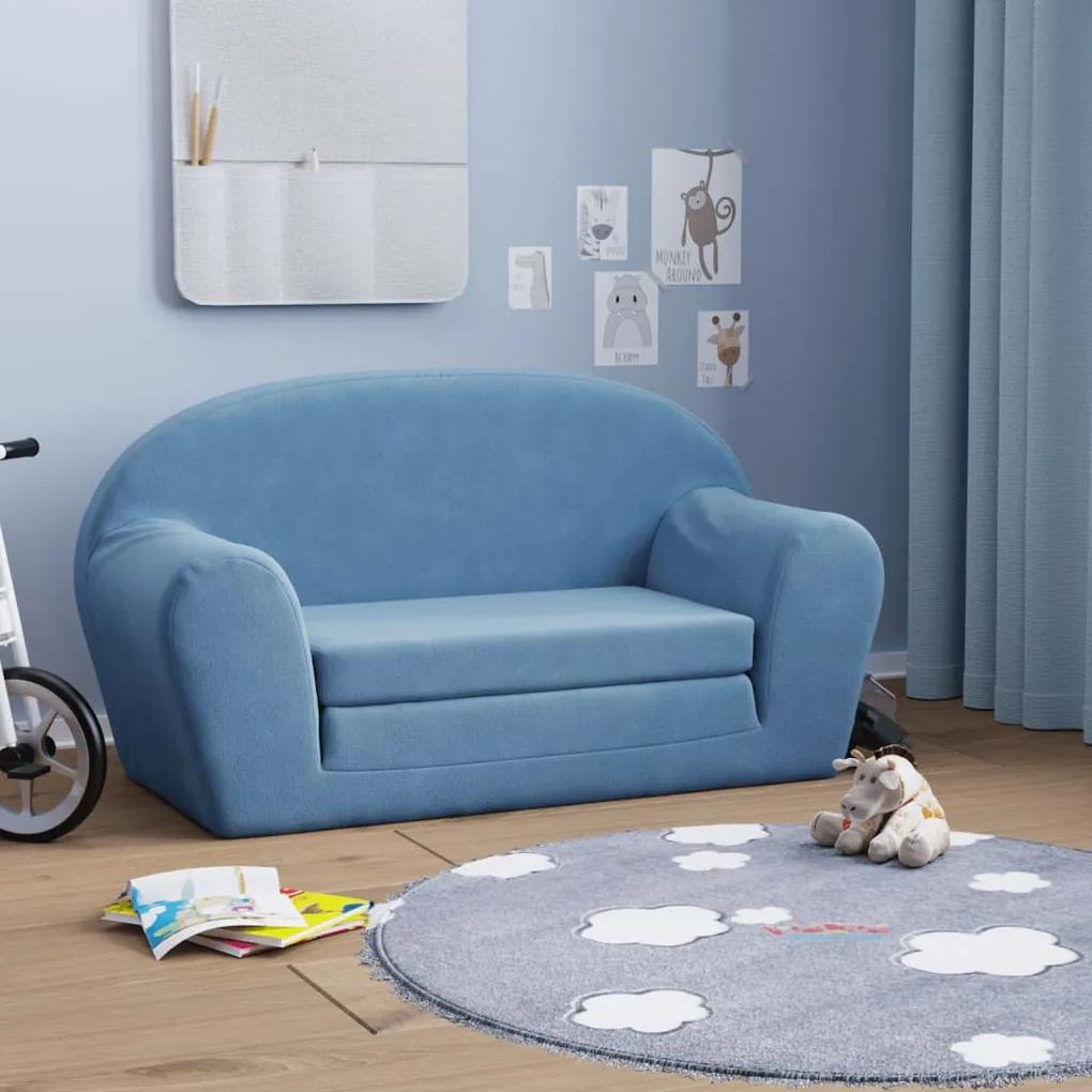 Καναπές/Κρεβάτι Παιδικός Διθέσιος Μπλε Μαλακό Βελουτέ Ύφασμα