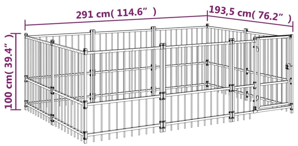 vidaXL Κλουβί Σκύλου Εξωτερικού Χώρου 5,63 μ² από Ατσάλι