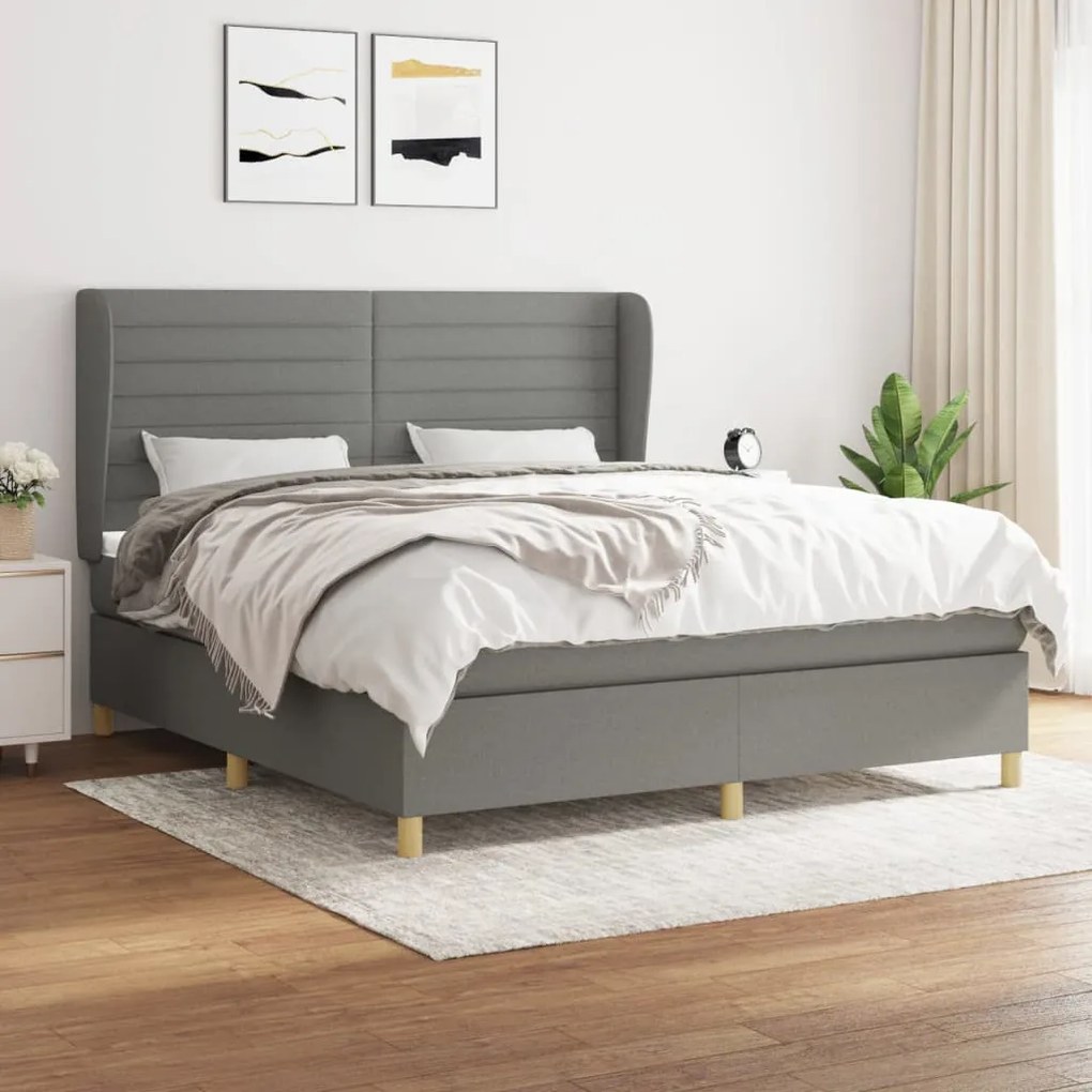 Κρεβάτι Boxspring με Στρώμα Σκούρο Γκρι 180x200 εκ Υφασμάτιν - Γκρι