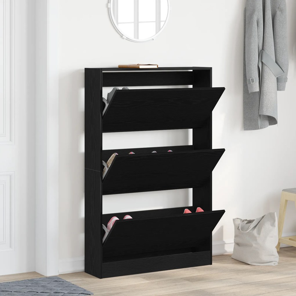 vidaXL ντουλάπα παπουτσιών  Μαύρο Δρυς 80x21x125,5 εκ Επεξεργασμένο ξύλο
