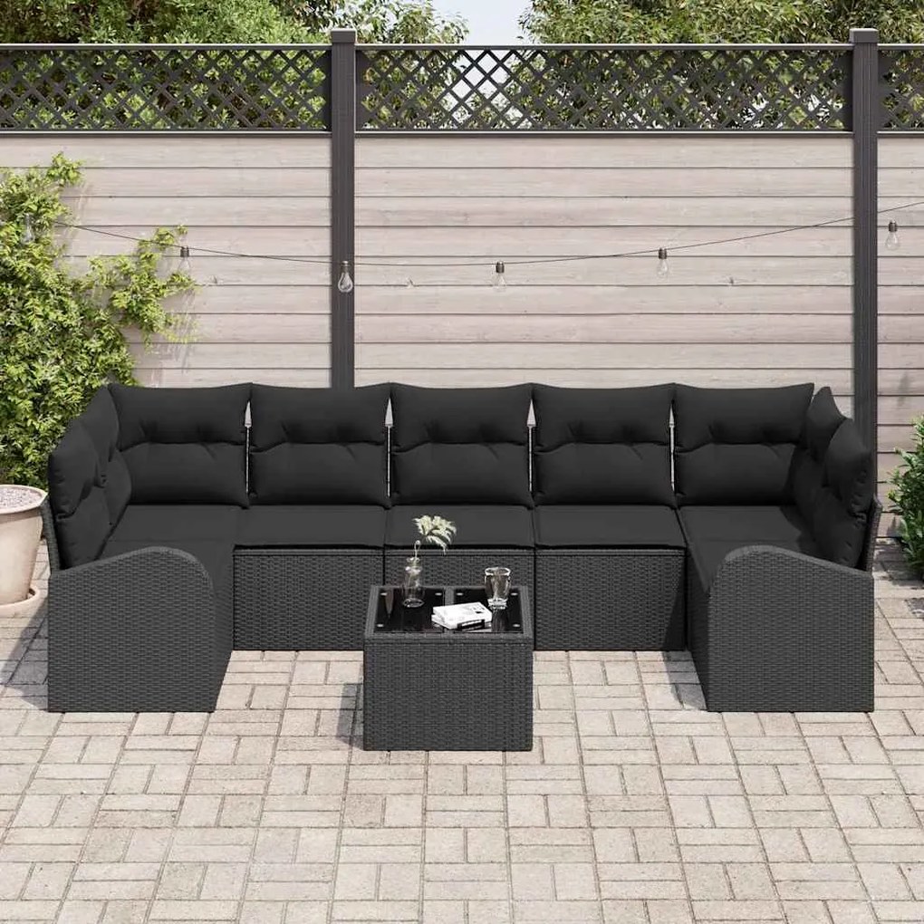 vidaXL Σετ Καναπέ Κήπου 8 pcs Μαύρο 55 x 55 x 37 εκ συνθετικό ρατάν