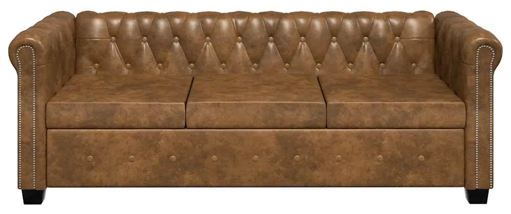 vidaXL Καναπές Τριθέσιος Chesterfield Καφέ από Συνθετικό Δέρμα