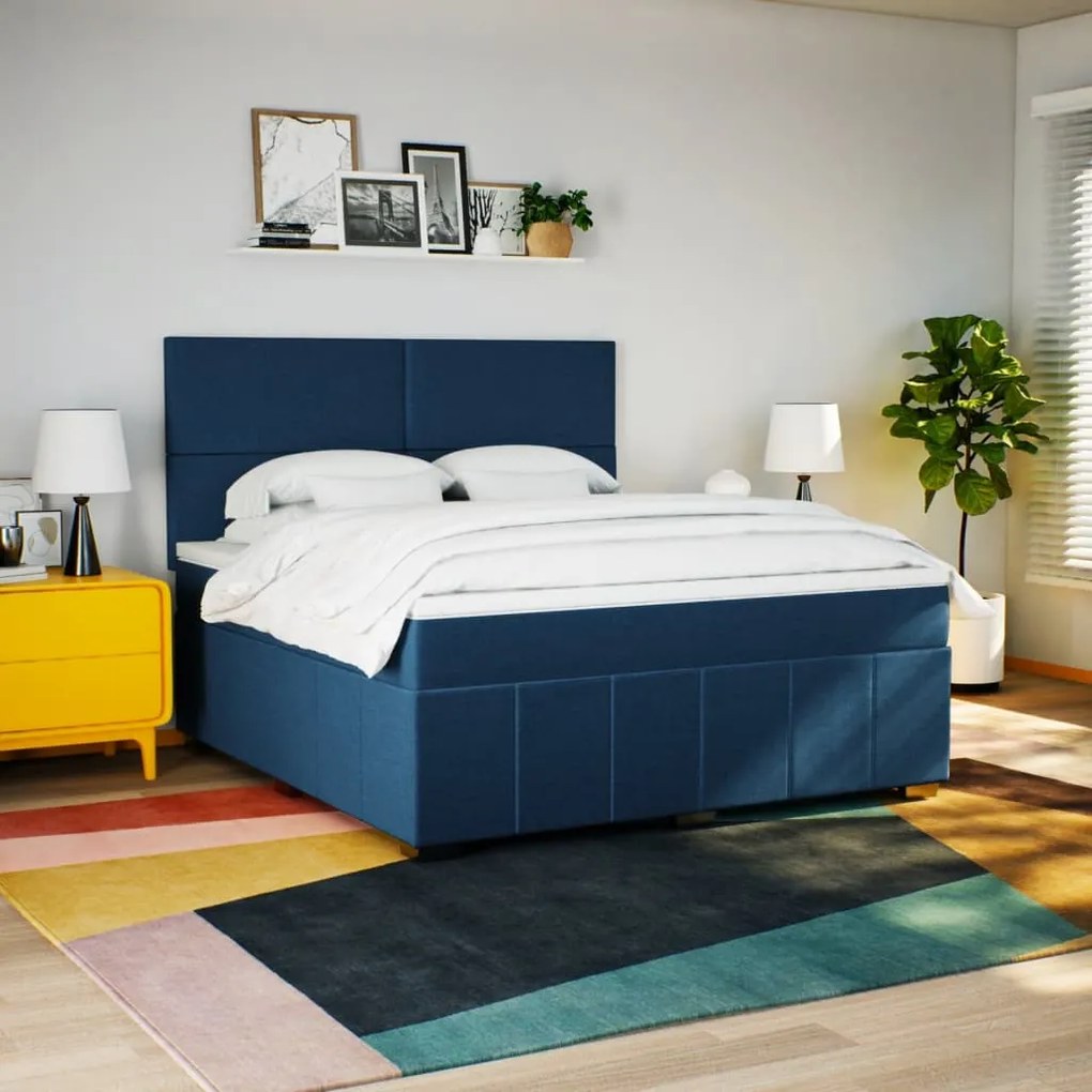 vidaXL Κρεβάτι Boxspring με Στρώμα Μπλε 180x200 εκ. Υφασμάτινο