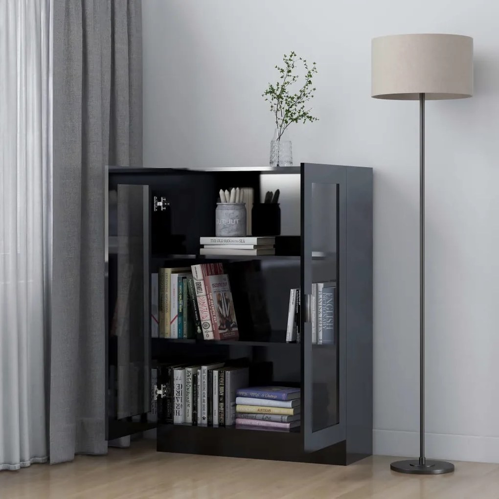 vidaXL Βιτρίνα Γυαλιστερό Μαύρο 82,5 x 30,5 x 115 εκ. Μοριοσανίδα