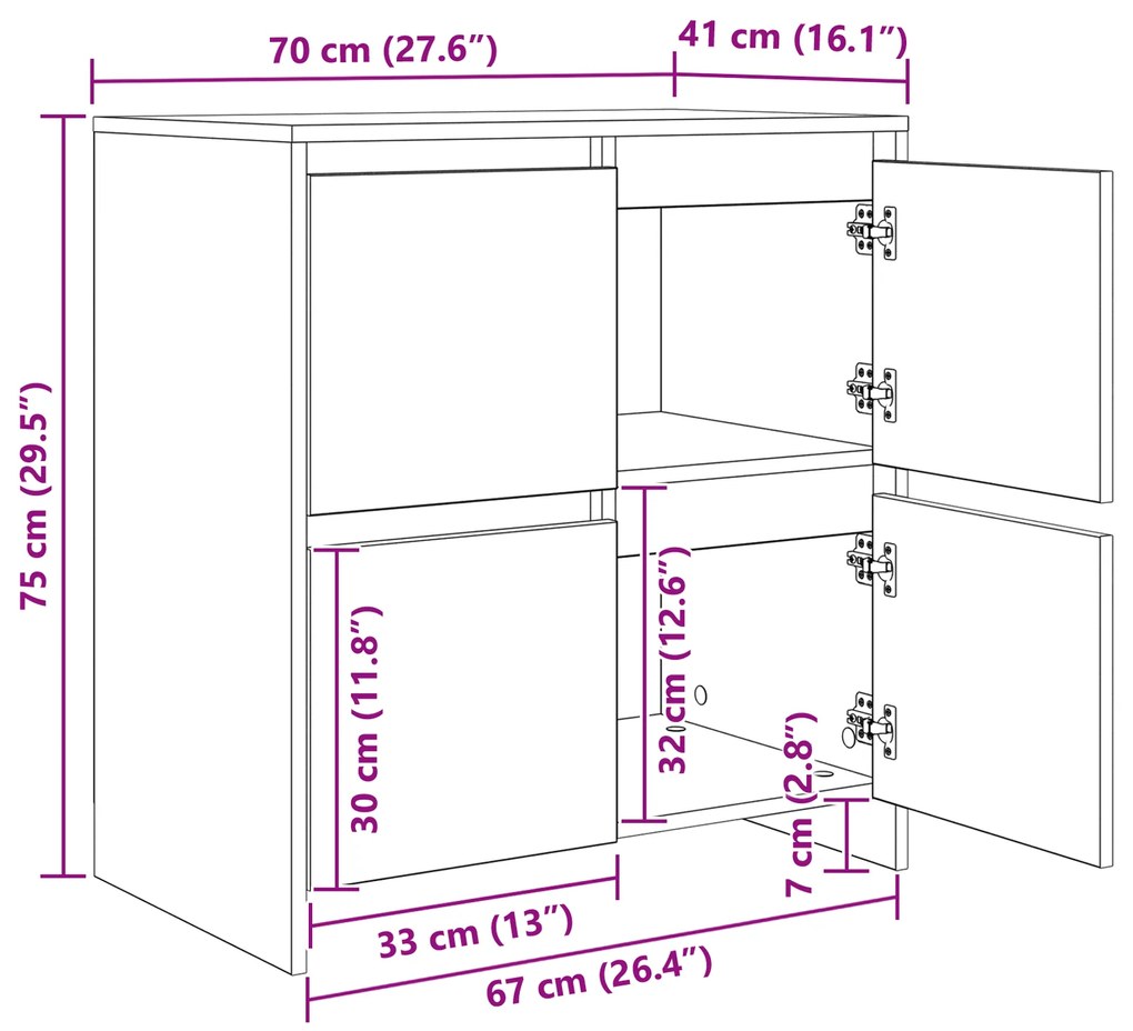 vidaXL Παραδοσιακά Πλευρικά Έπιπλα 2 pcs Μαύρη δρυς 70 x 41 x 75 εκ.